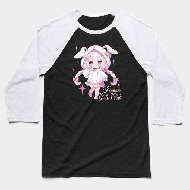 Kawaii Girls Club - Cute Chibi Girl Baseball T-Shirt by PlayfulPandaDesigns